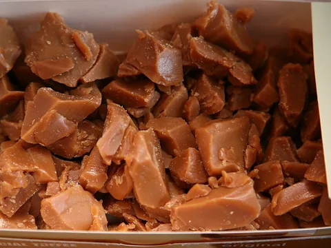 Broken pieces of traditional English butter toffee
