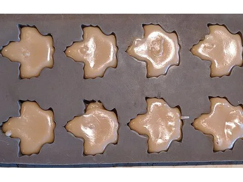 Maple sugar candies cooling in maple-leaf moulds