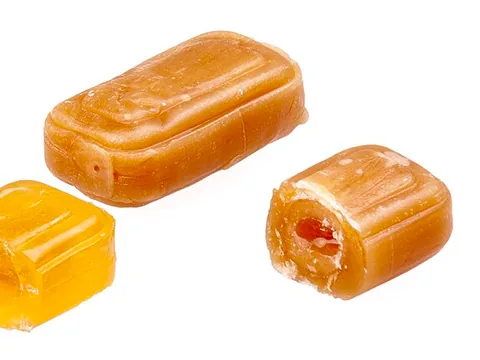 Honey-centred hard candies showing the liquid honey filling