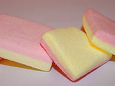 Pink and yellow soft foam candies