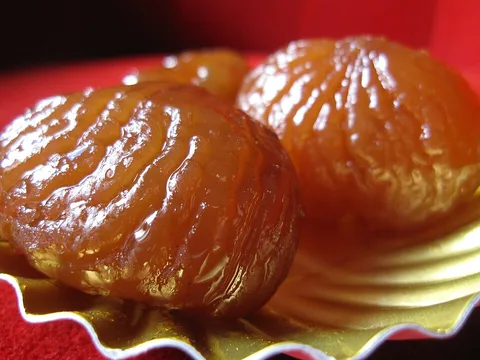 Whole glazed candied chestnuts, marrons glacés