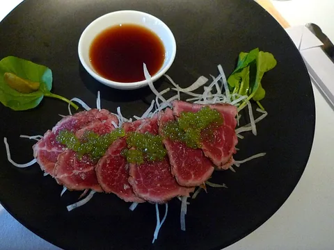 Ponzu served with beef tataki