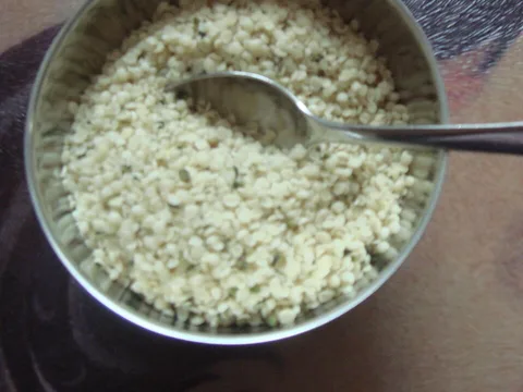 Hulled edible hemp hearts in a bowl