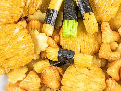 Arare assortment with nori-wrapped rice sticks