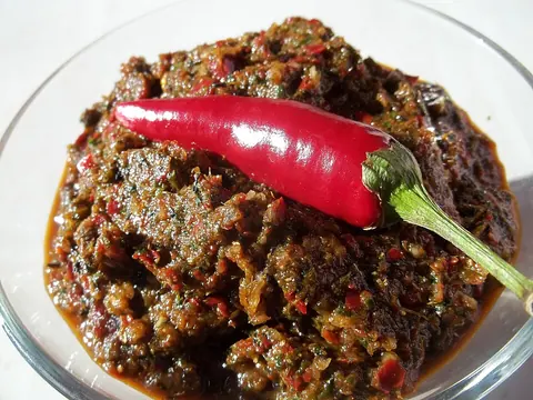 Megrelian ajika paste topped with a red chilli
